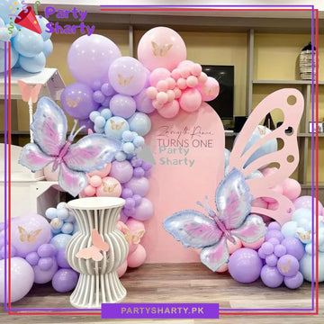 111pcs Pastel Purple, Baby Pink & Baby Blue Butterfly Theme Balloon Garland For Birthday Decoration and Party Celebrations